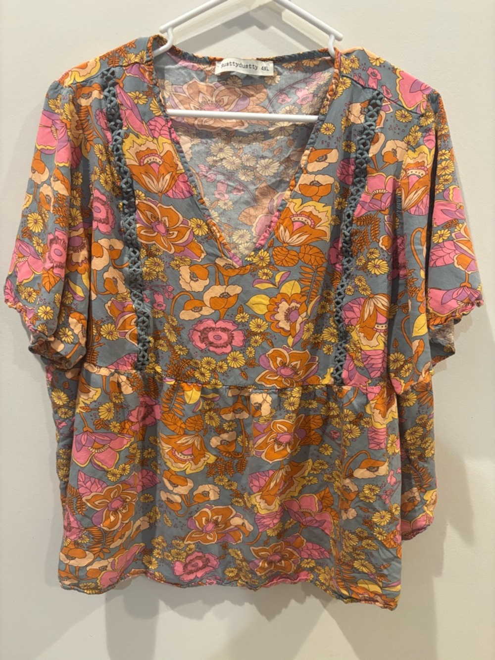 4XL Floral V-Neck Blouse